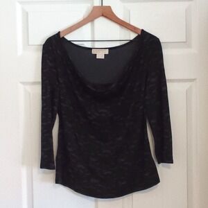 Michael Kors Cowlneck Top Size LP Black Grey 3/4 Sleeve Goth Fairy Whimsy